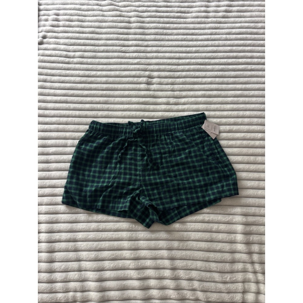 green and navy plaid pajama shorts flannel XL